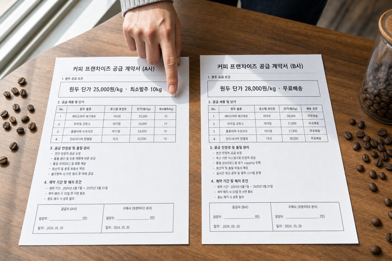 커피 프랜차이즈 원두 공급 계약 조건 비교 방법