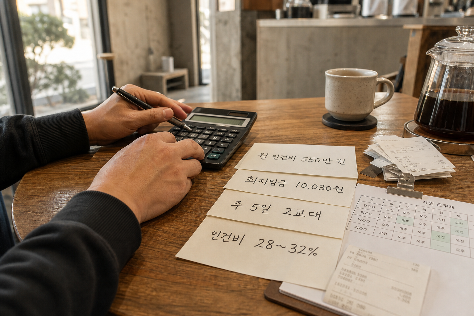 커피 프랜차이즈 직원 채용 인건비 실무 계산 방법