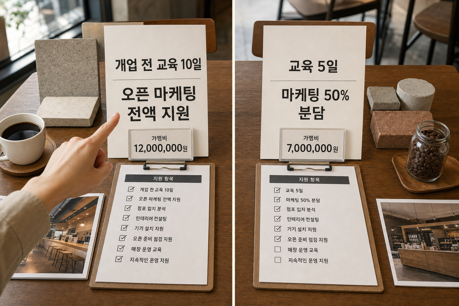커피 프랜차이즈 가맹점 모집 전 확인할 본사 지원 내용 비교