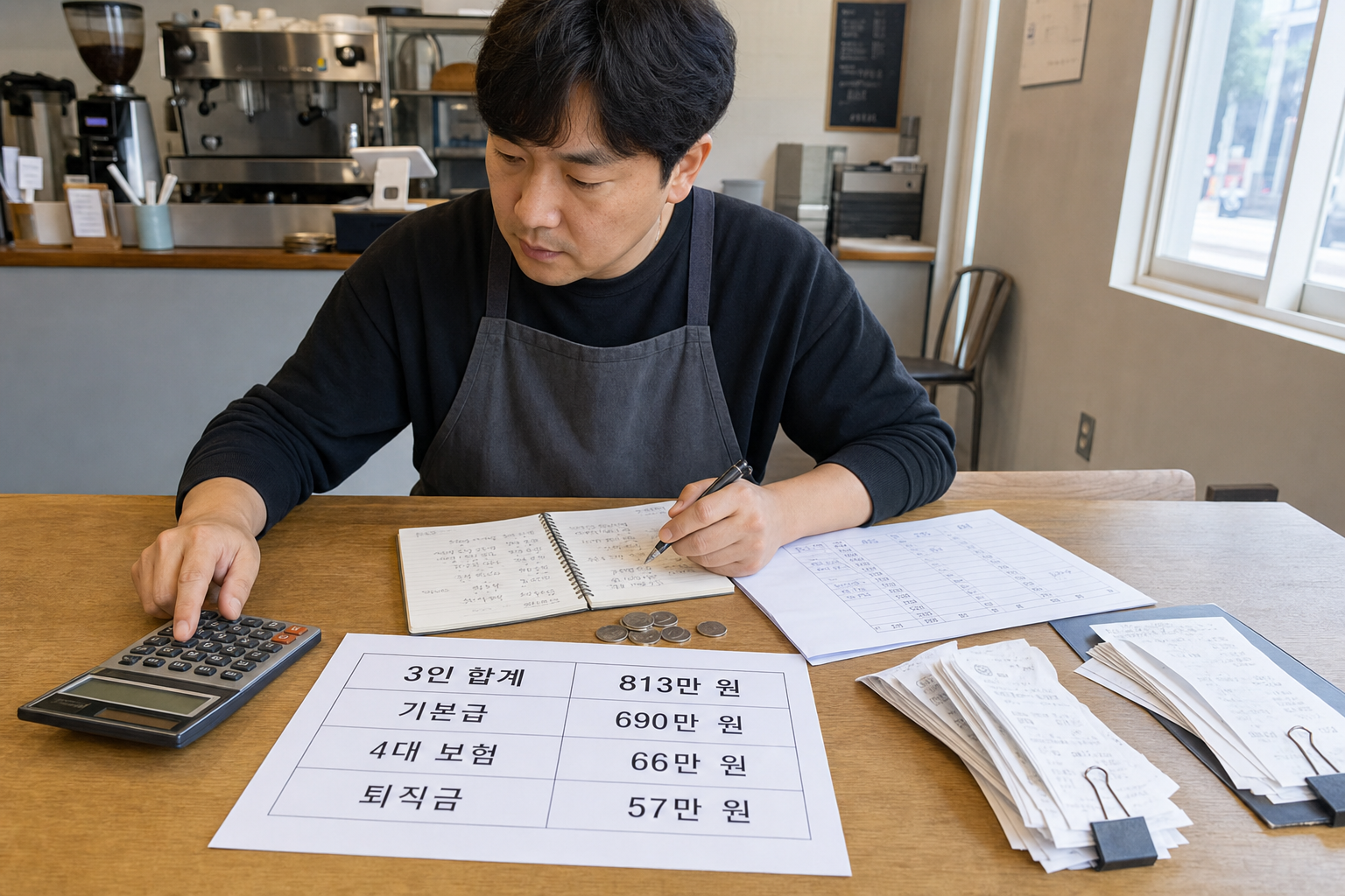 커피 프랜차이즈 직원 3명 채용 시 월 인건비 현실 계산법