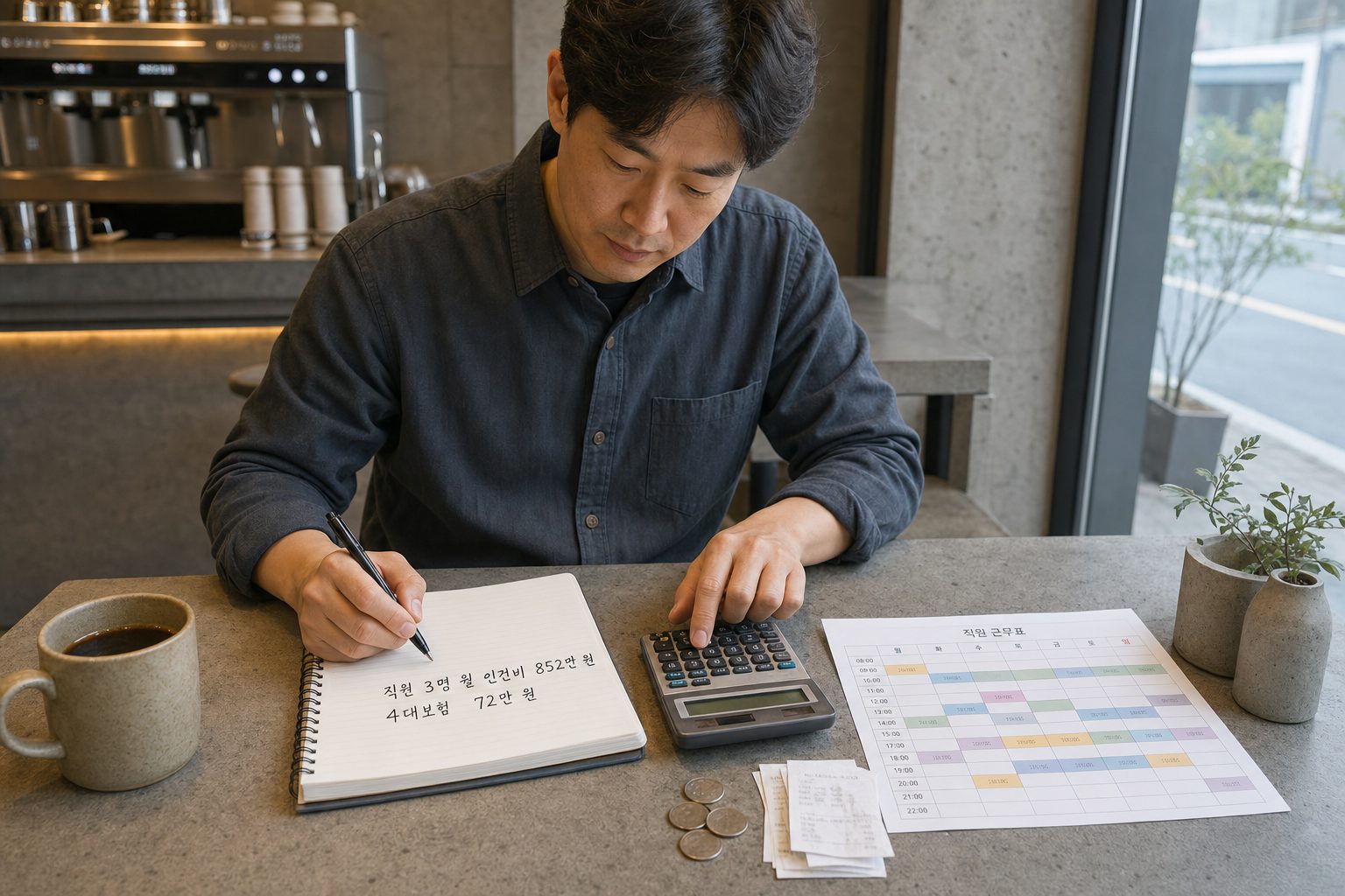커피 프랜차이즈 직원 3명 채용 시 월 인건비 계산법과 직원 채용 전략