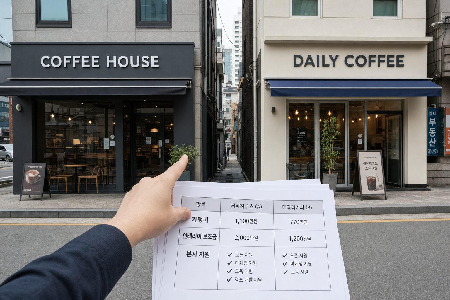 커피 프랜차이즈 가맹점 모집 조건과 본사 지원 내용 비교