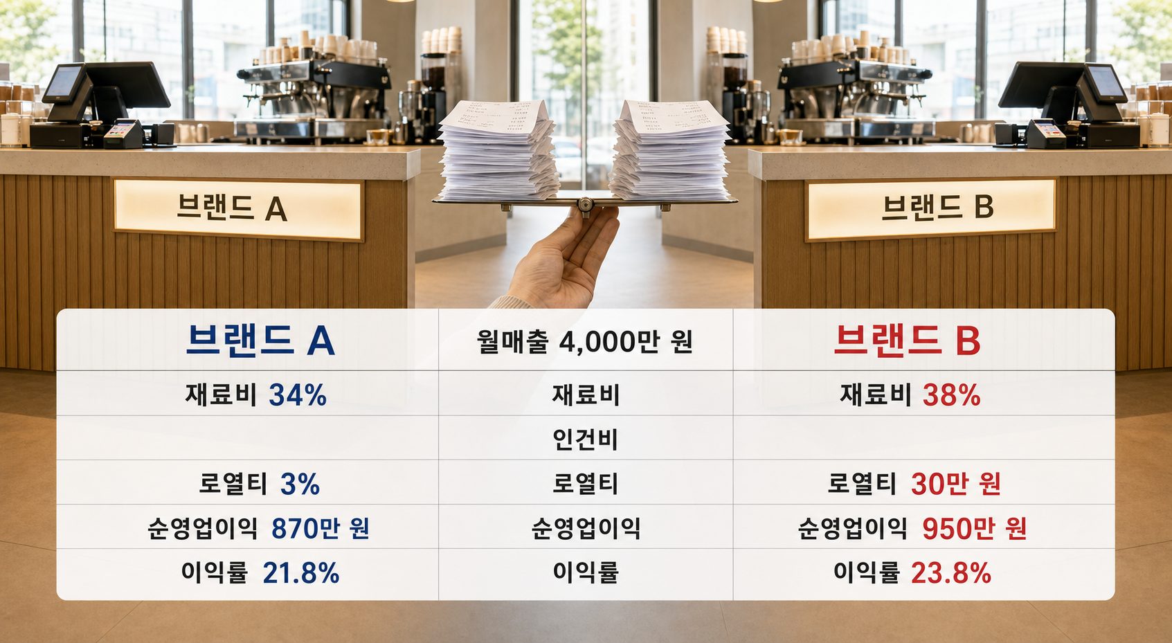 커피 프랜차이즈 브랜드별 프랜차이즈 수익률 비교 방법