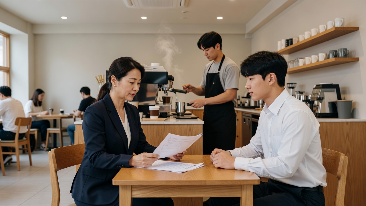 커피숍 직원 채용을 위한 면접 장면