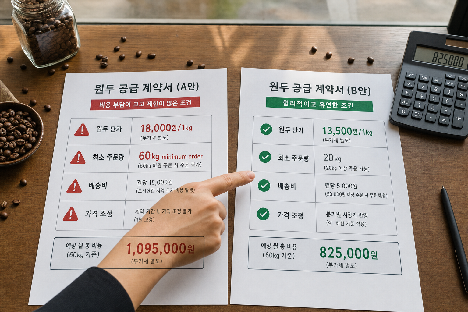커피 프랜차이즈 원두 공급 계약 조건 비교