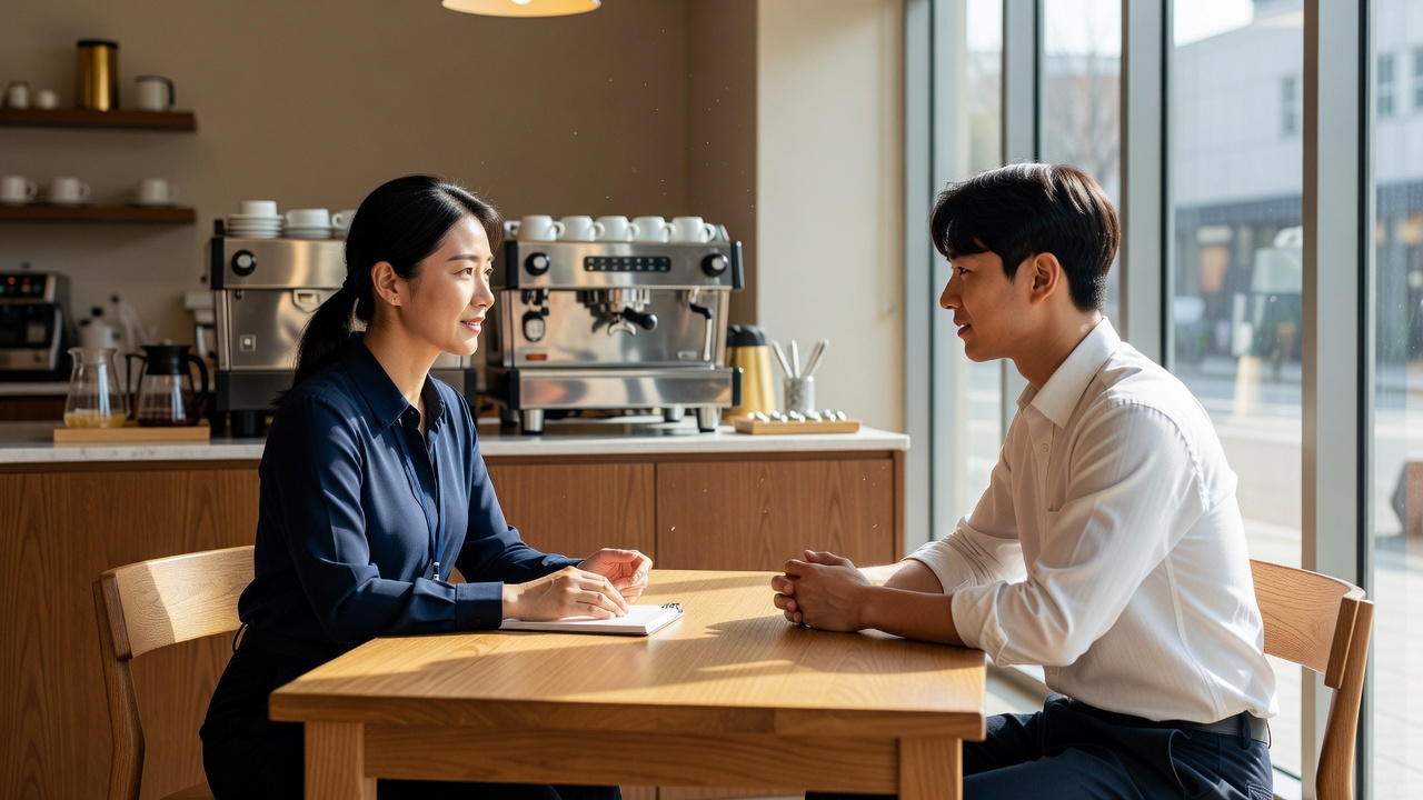 커피숍 직원 채용 면접 장면