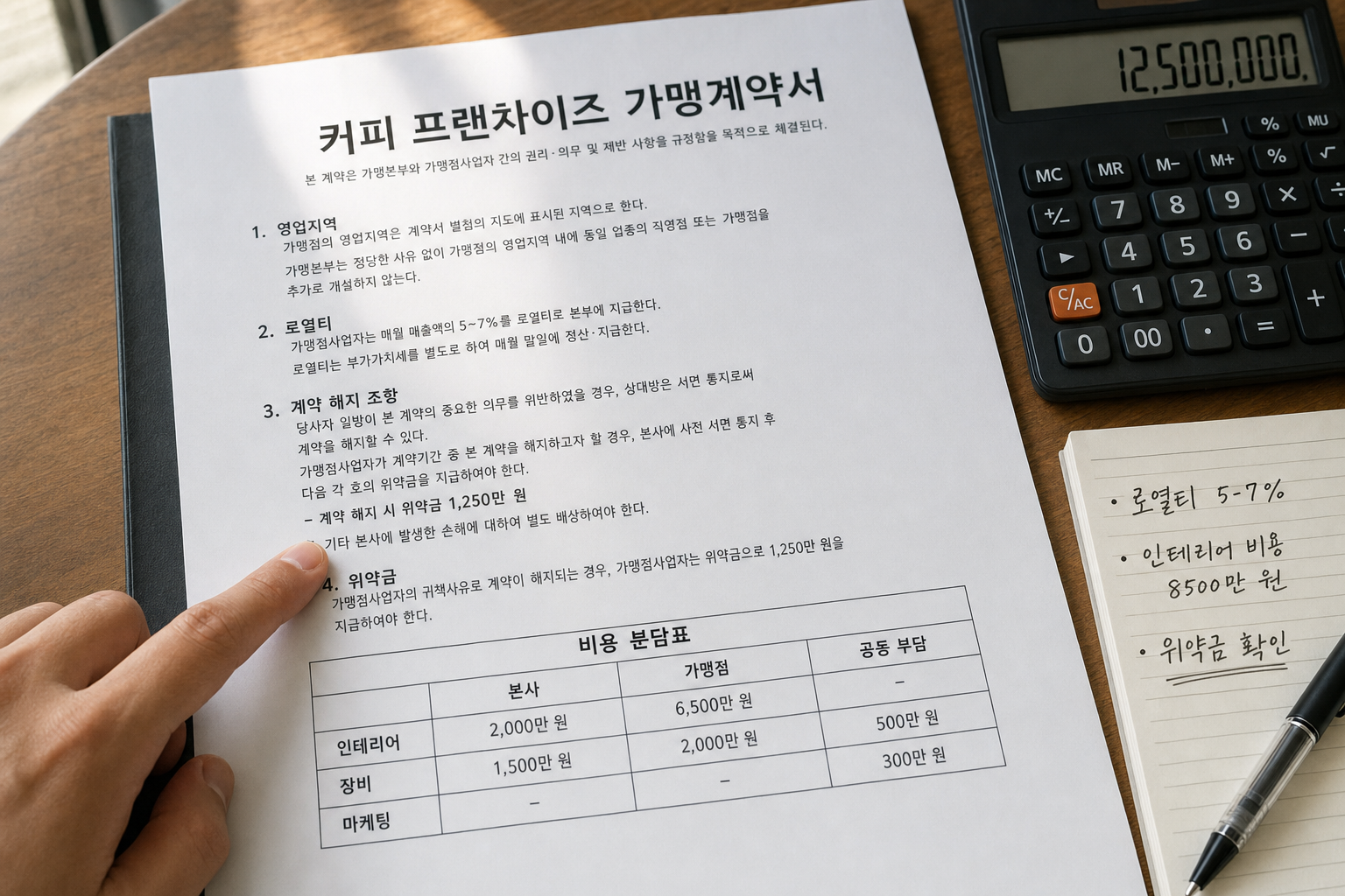 커피 프랜차이즈 계약서 검토 시 놓치기 쉬운 항목 체크